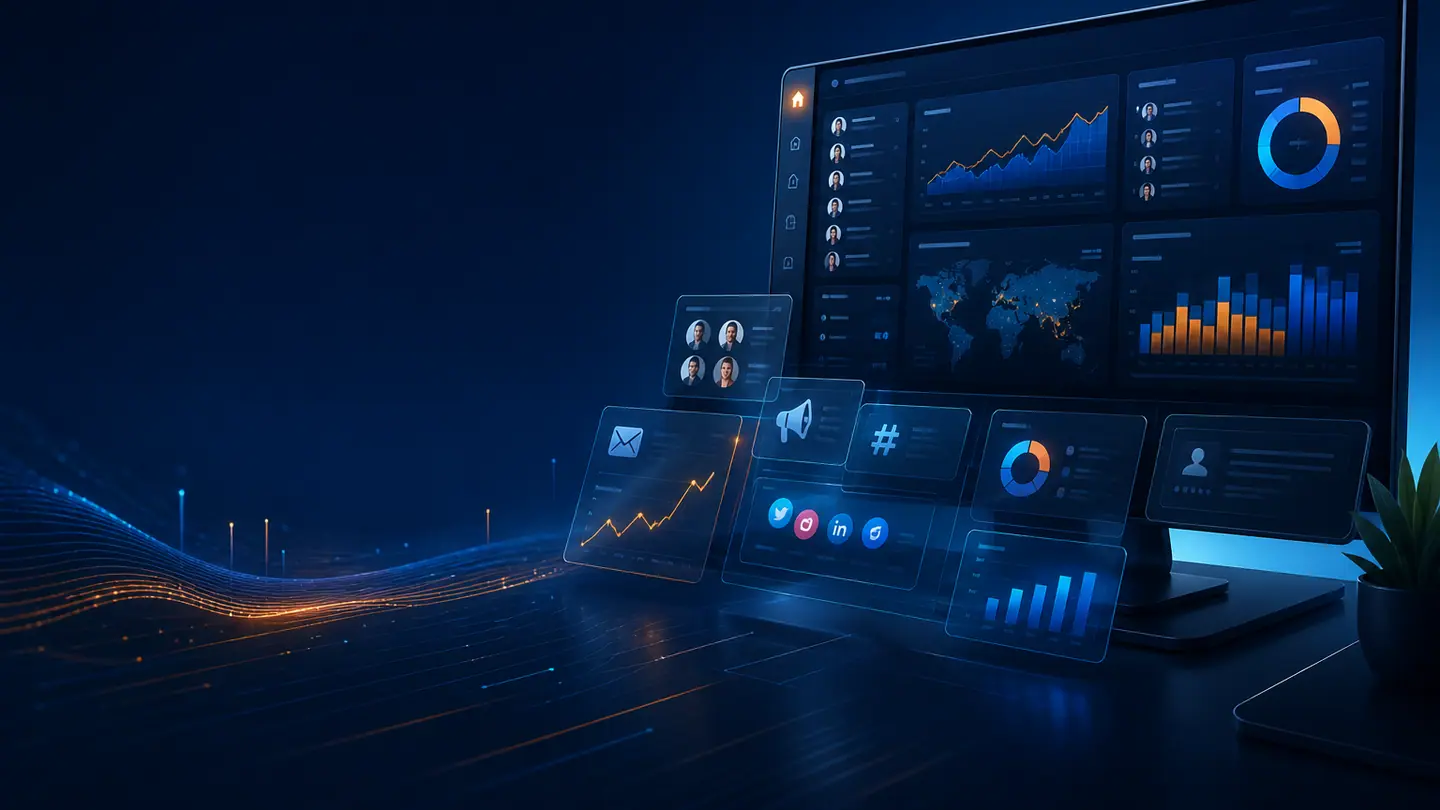 CRM, campaigns, social reach, search visibility, and reporting in one command center.