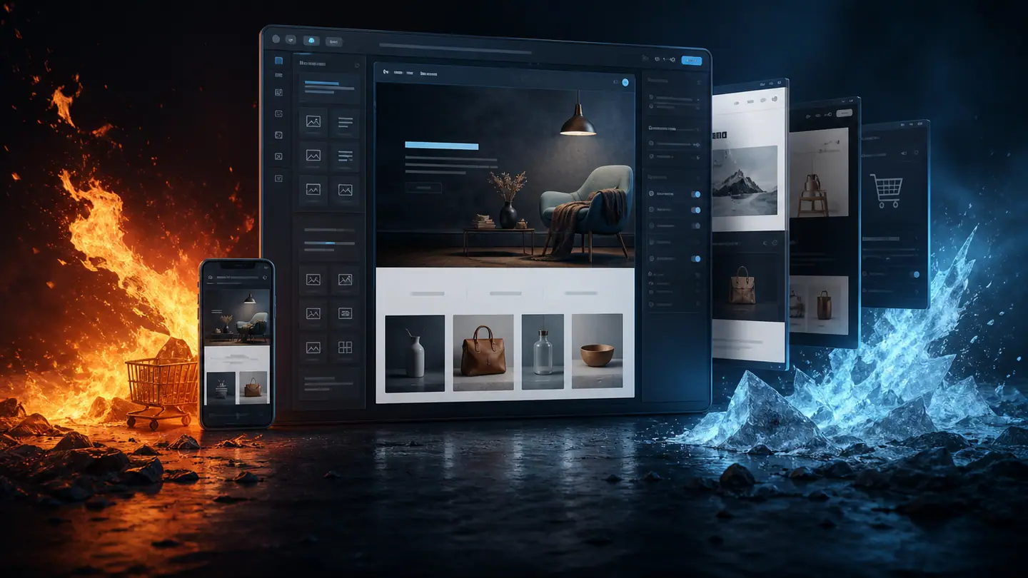 A responsive website and commerce experience inside a visual builder.